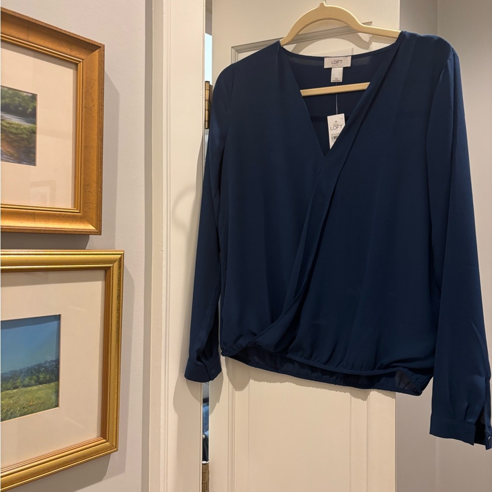 LOFT Navy V-Neck Blouse